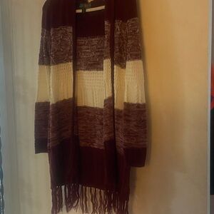 Almost Famous Burgundy and Cream Striped Sweater